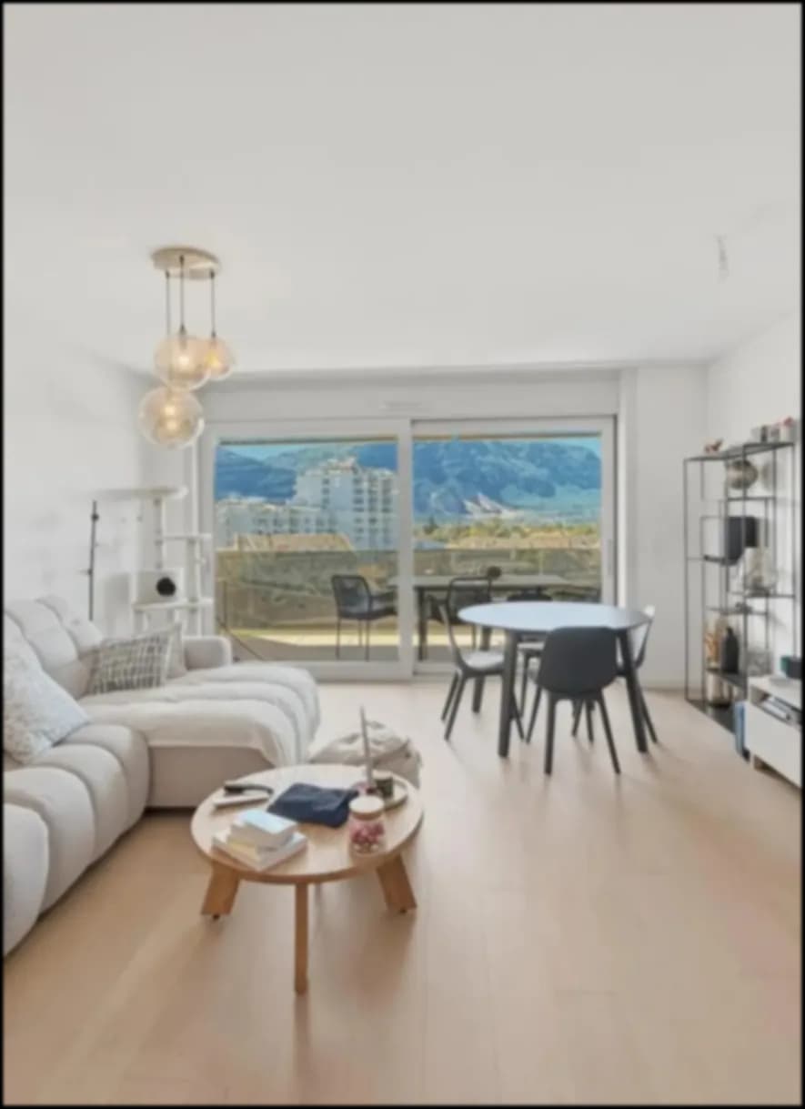 Séjour contemporain avec vue d'un bien immobilier à Genève Séjour contemporain avec vue d'un bien immobilier à Genève